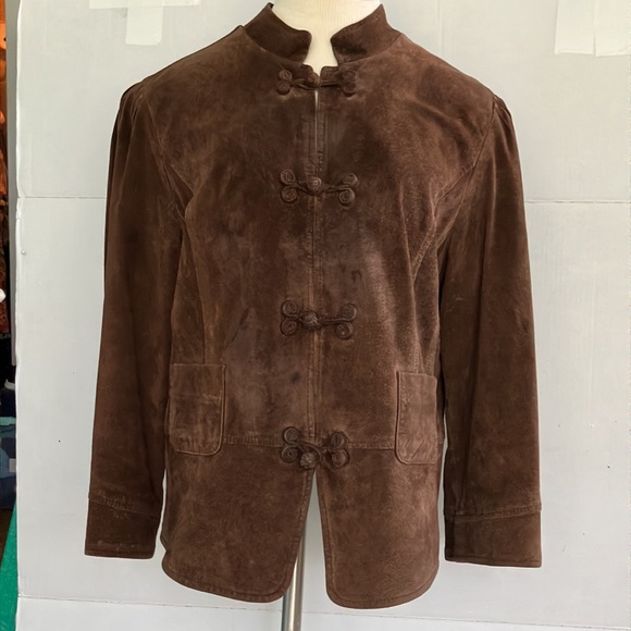 J.Jill 90’s chocolate brown genuine suede toggle coat size medium petite - Picture 14 of 14